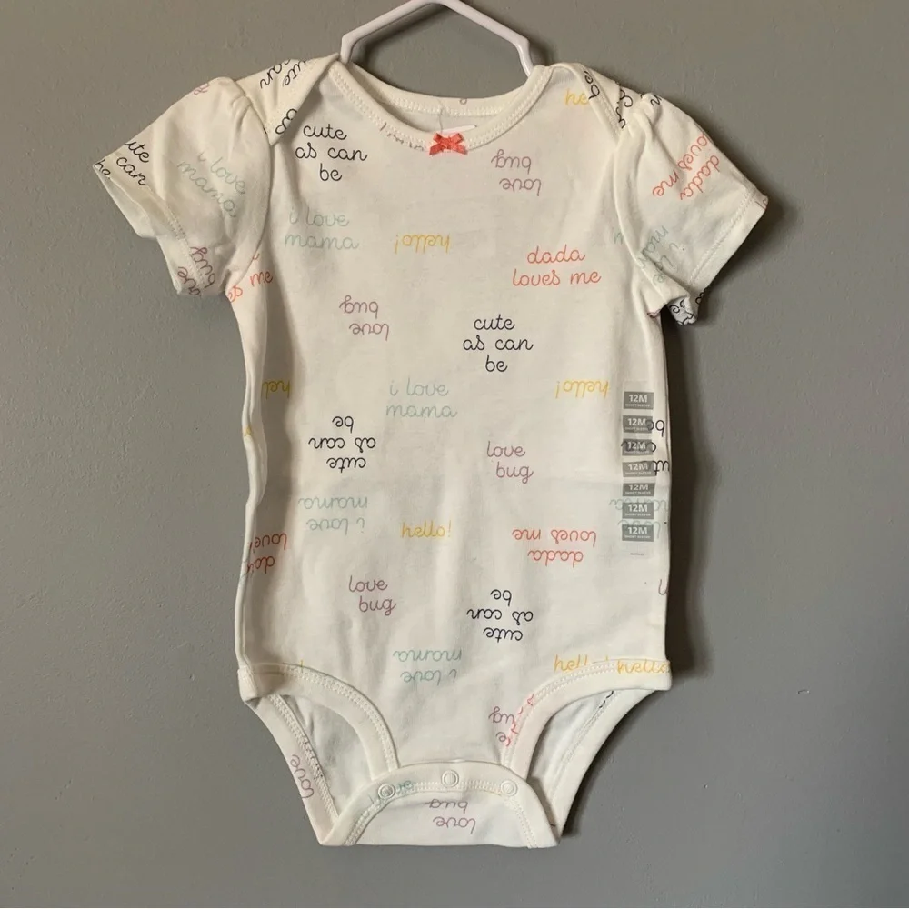 NWT. CARTER’S White Baby Onesie with Colorful Text